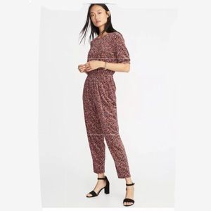 Old Navy Smocked Sleeve Floral Velvet Jumpsuit